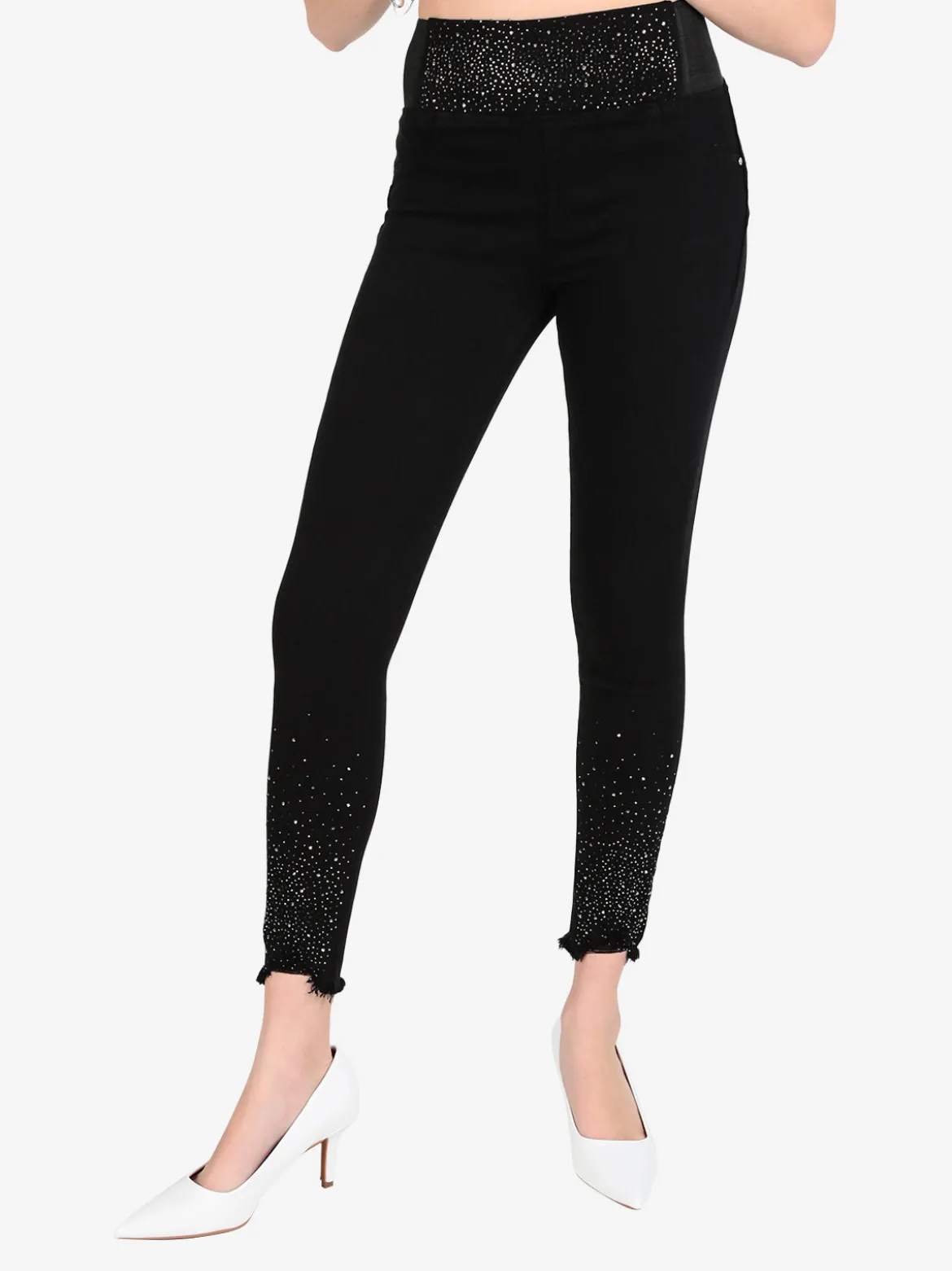 Ad'Oro Pantaloni donna push-up con borchie e finale sfrangiato