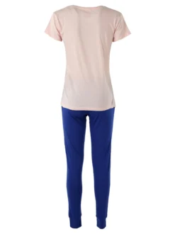 Aki Completo sportivo da donna in cotone con t-shirt e pantaloni con polsini - rosa