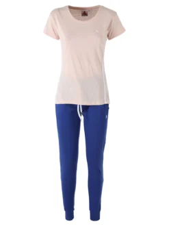 Aki Completo sportivo da donna in cotone con t-shirt e pantaloni con polsini - rosa