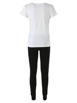 Aki Completo sportivo da donna in cotone con t-shirt e pantaloni con polsini - bianco