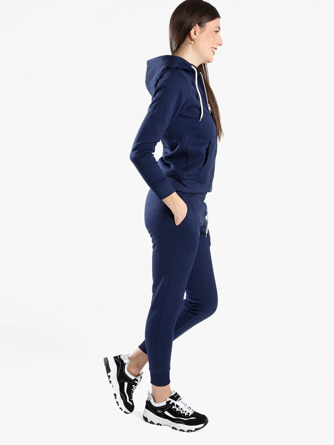 Aki Completo tuta da donna full zip con cappuccio e interno felpato - blu scuro