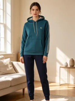 Aki Completo tuta da donna 2 pezzi con cappuccio e interno felpato - ottanio