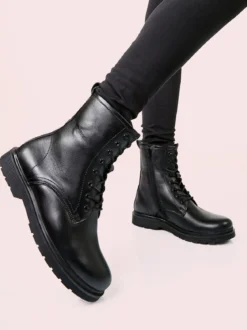 All-Pop Anifibi donna in pelle con lacci e zip - nero