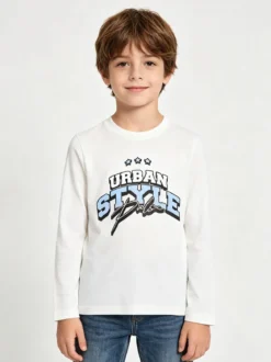 Alta Linea T-shirt da bambino a maniche lunghe con stampa - bianco