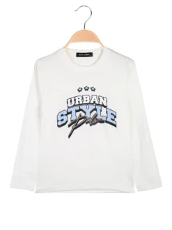 Alta Linea T-shirt da bambino a maniche lunghe con stampa - bianco