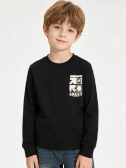 Alta Linea T-shirt maniche lunghe da bambino con stampa sul retro - nero