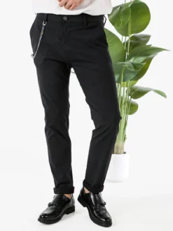 Andy Don B Pantaloni da uomo elasticizzati con stampa texture e dettaglio a catena - nero