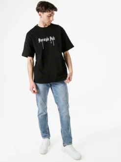 Ange Wear T-shirt da uomo oversize in cotone con stampe davanti e dietro - nero