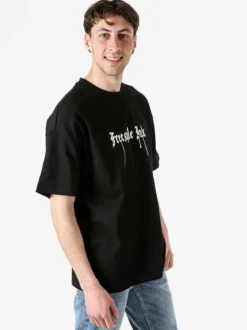 Ange Wear T-shirt da uomo oversize in cotone con stampe davanti e dietro - nero