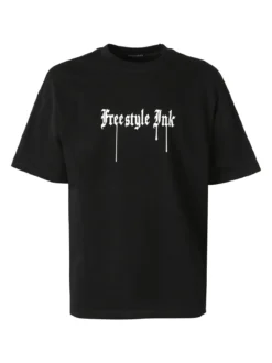 Ange Wear T-shirt da uomo oversize in cotone con stampe davanti e dietro - nero