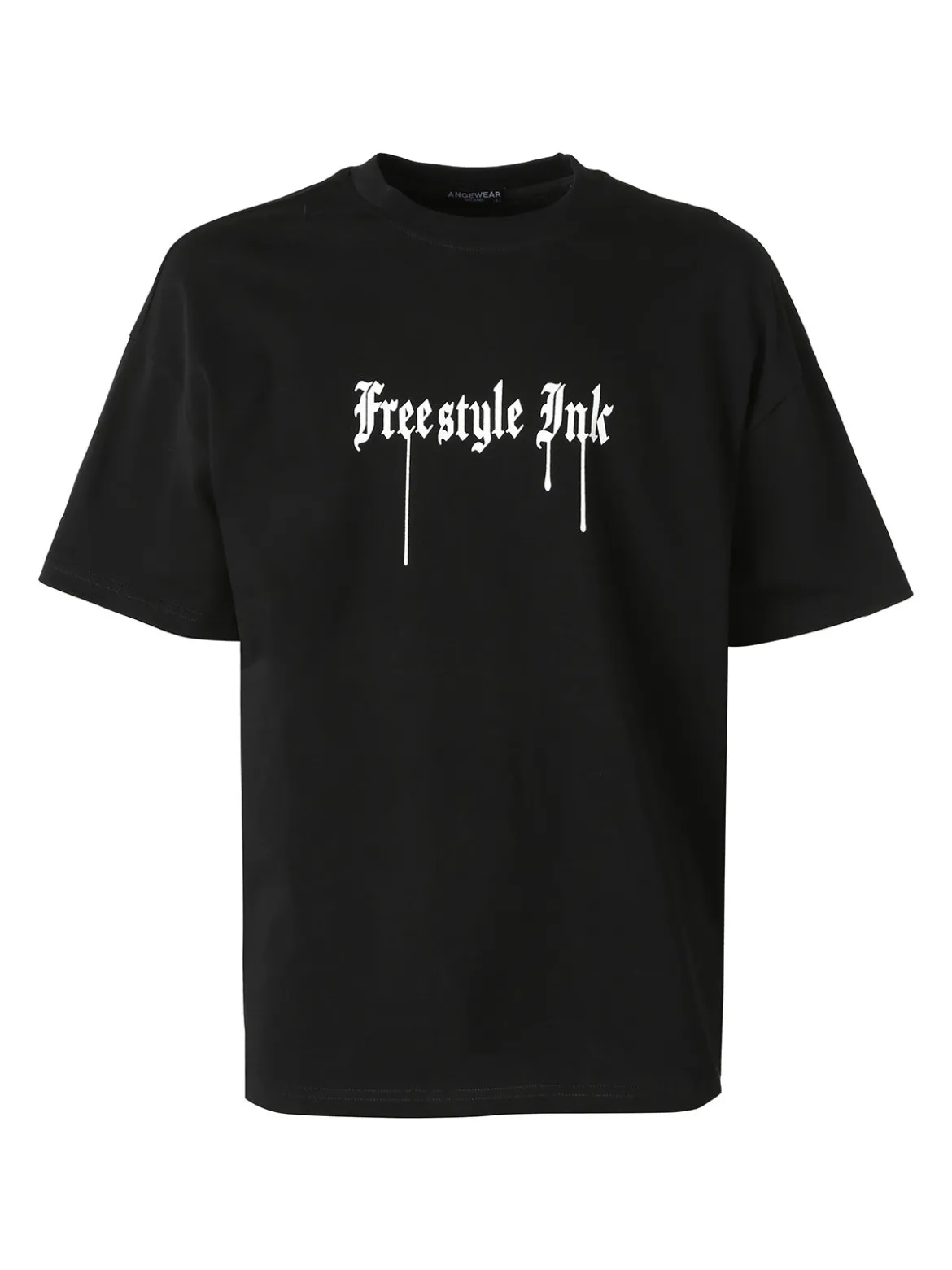Ange Wear T-shirt da uomo oversize in cotone con stampe davanti e dietro - nero