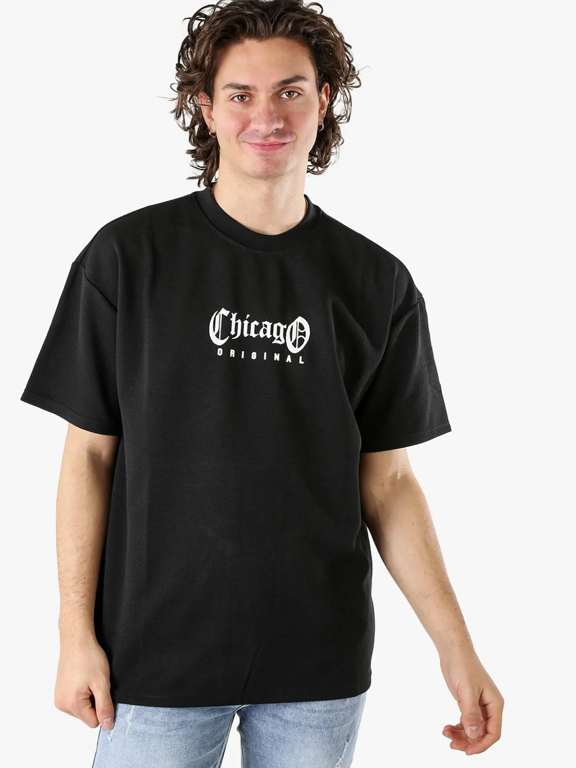 Ange Wear T-shirt oversize da uomo a nido d'ape - nero