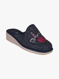 A Piedi Liberi Pantofole donna in feltro con zeppa - blu scuro