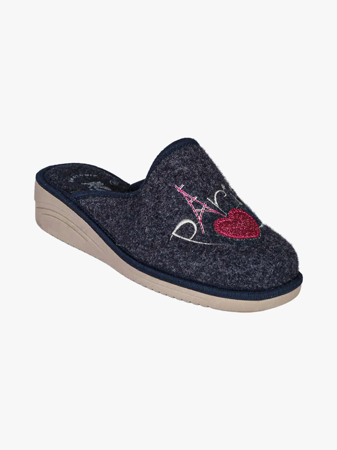 A Piedi Liberi Pantofole donna in feltro con zeppa - blu scuro