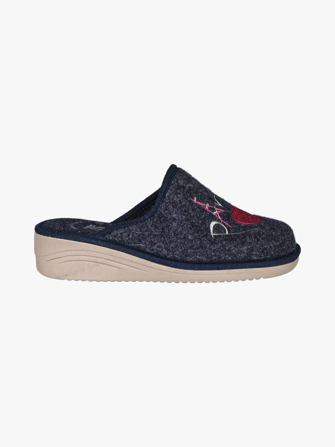 A Piedi Liberi Pantofole donna in feltro con zeppa - blu scuro