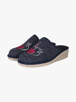 A Piedi Liberi Pantofole donna in feltro con zeppa - blu scuro