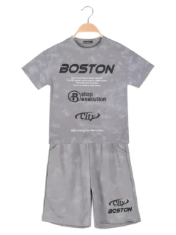 Armata Militare Completo corto da bambino in cotone con t-shirt e bermuda - grigio