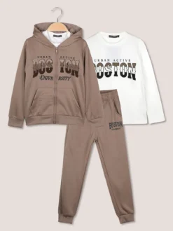 Armata Militare Completo 3 pezzi da ragazzo con cappuccio e zip - marrone