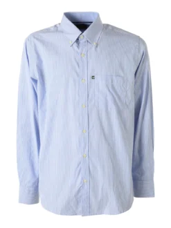 Ascot Sport Camicia a righe da uomo in cotone a maniche lunghe con taschino - azzurro