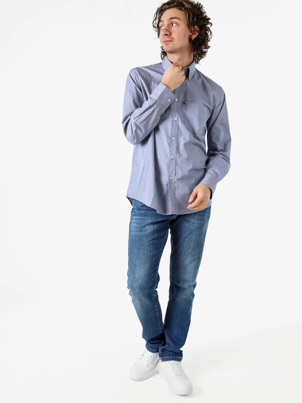 Ascot Sport Camicia da uomo in cotone a maniche lunghe con stampa texture - blu scuro