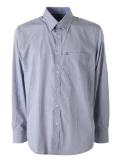 Ascot Sport Camicia da uomo in cotone a maniche lunghe con stampa texture - blu scuro