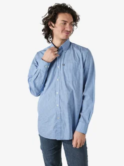 Ascot Sport Camicia da uomo in cotone a maniche lunghe con taschino - blu