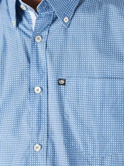 Ascot Sport Camicia da uomo in cotone a maniche lunghe con taschino - blu