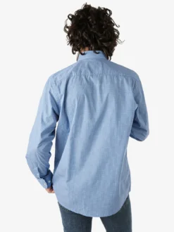 Ascot Sport Camicia da uomo in cotone a maniche lunghe con taschino - blu