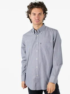 Ascot Sport Camicia rigata da uomo in cotone a maniche lunghe - blu