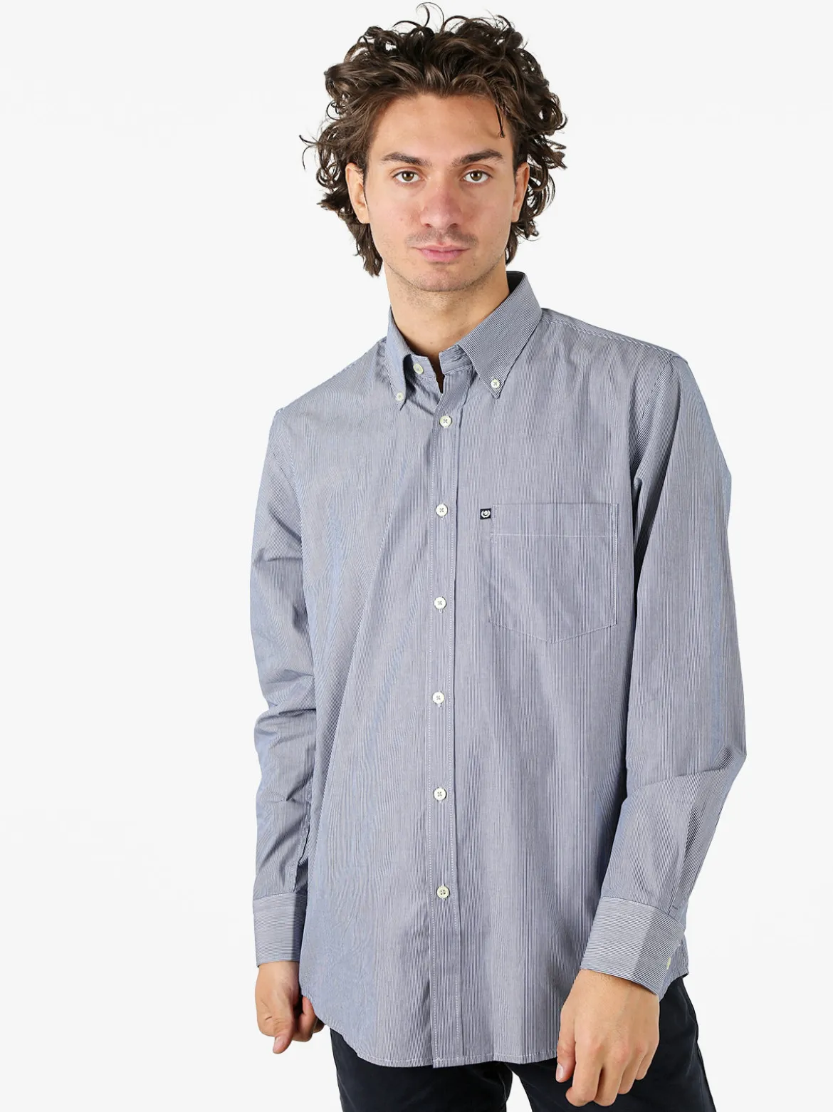 Ascot Sport Camicia rigata da uomo in cotone a maniche lunghe - blu