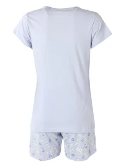A Sette Pigiama corto da donna in cotone con taschino e shorts fiorati - azzurro