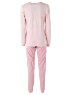 A Sette Pigiama lungo da donna in cotone con stampa orsacchiotto e pantaloni a pois - rosa