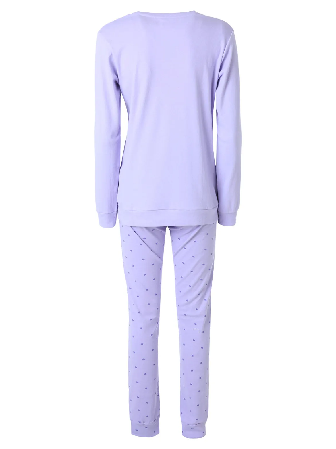 A Sette Pigiama lungo da donna in cotone interlock con pantaloni a cuori - lilla
