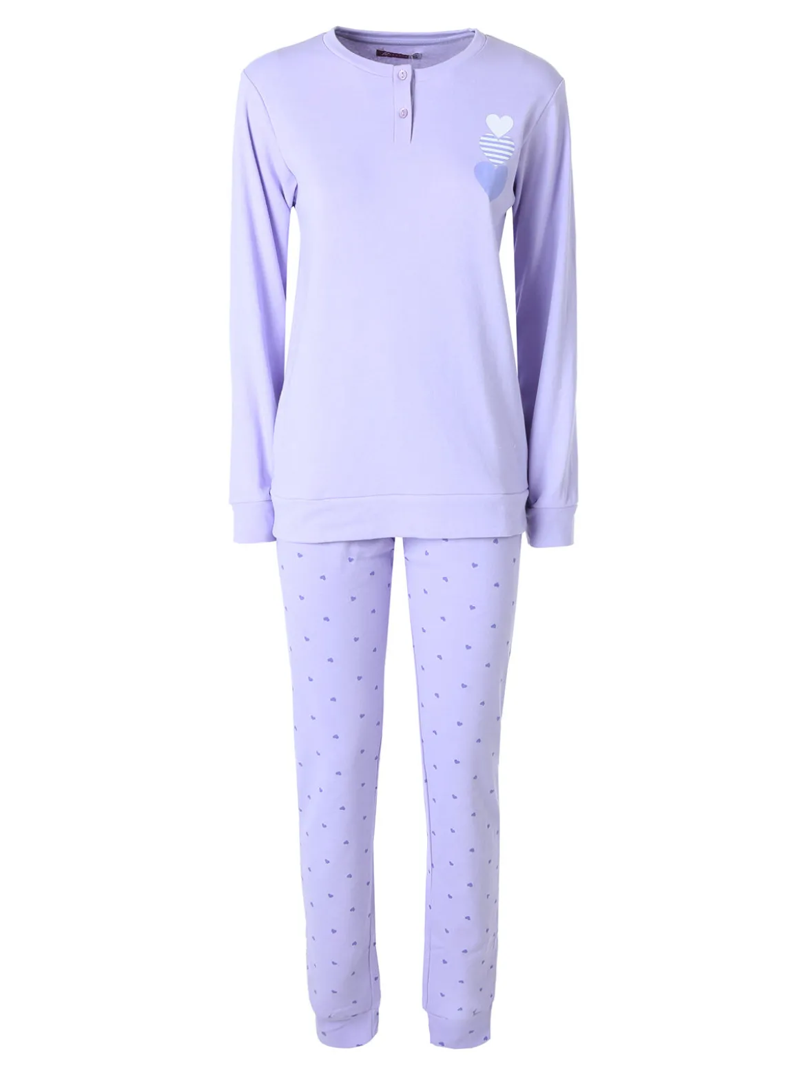 A Sette Pigiama lungo da donna in cotone interlock con pantaloni a cuori - lilla