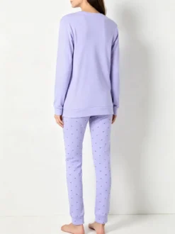 A Sette Pigiama lungo da donna in cotone interlock con pantaloni a cuori - lilla
