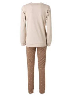 A Sette Pigiama lungo da donna in cotone interlock con pantaloni a cuori - sabbia