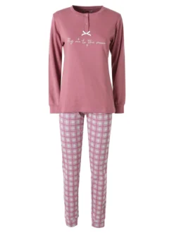 A Sette Pigiama lungo da donna in cotone interlock con pantaloni a quadri - rosa