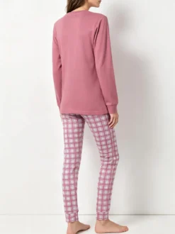 A Sette Pigiama lungo da donna in cotone interlock con pantaloni a quadri - rosa