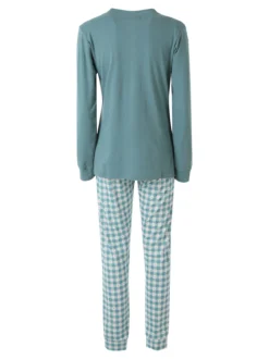 A Sette Pigiama lungo da donna in cotone interlock con pantaloni a quadretti - verde