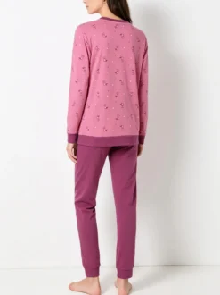 A Sette Pigiama lungo da donna in cotone interlock con stampa disegni - rosa