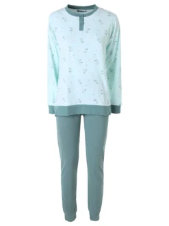 A Sette Pigiama lungo da donna in cotone interlock con stampa disegni - acqua marina