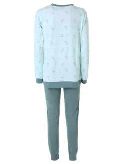A Sette Pigiama lungo da donna in cotone interlock con stampa disegni - acqua marina
