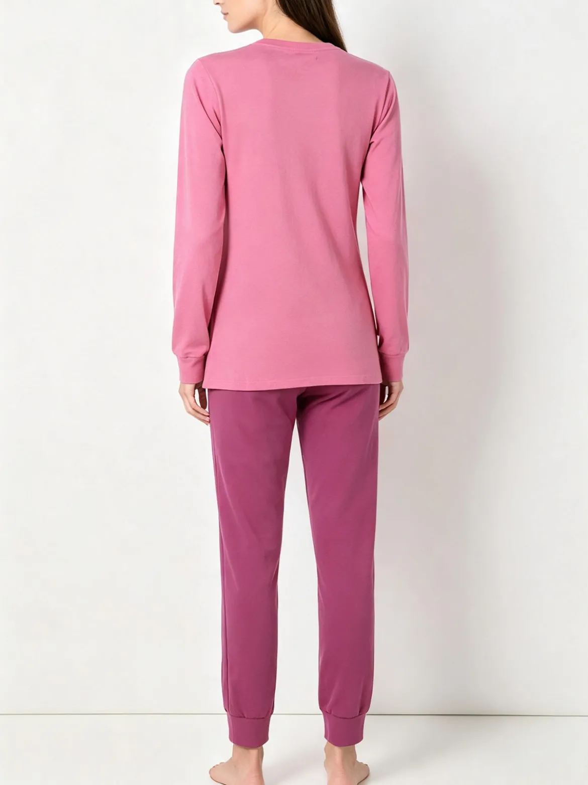 A Sette Pigiama lungo da donna in cotone interlock con stampa disegno - rosa
