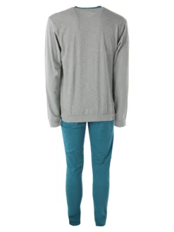 A Sette Pigiama lungo da uomo in cotone con taschino e pantaloni con stampa greca - grigio
