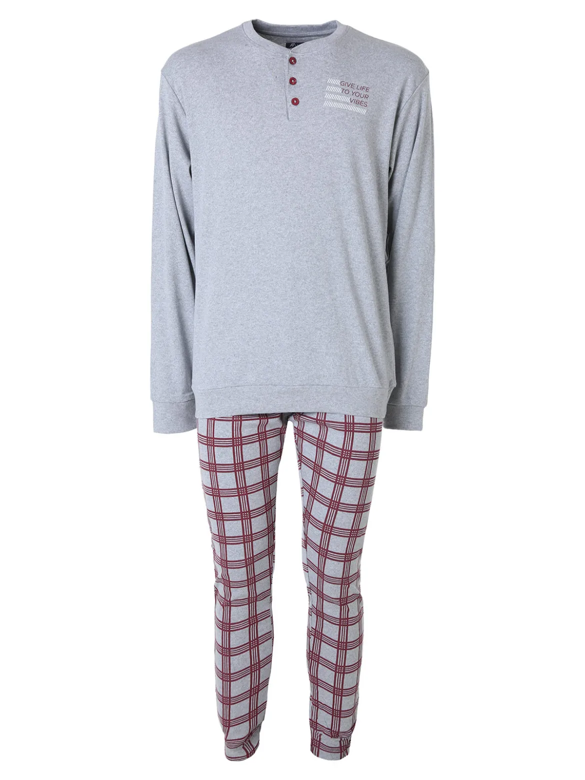 A Sette Pigiama lungo da uomo in cotone interlock con pantaloni a quadri - grigio