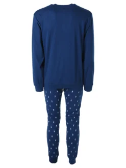 A Sette Pigiama lungo da uomo in cotone interlock con pantaloni con stampa birilli - blu
