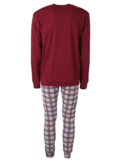 A Sette Pigiama lungo da uomo in cotone interlock con taschino e pantaloni a quadri - bordeaux