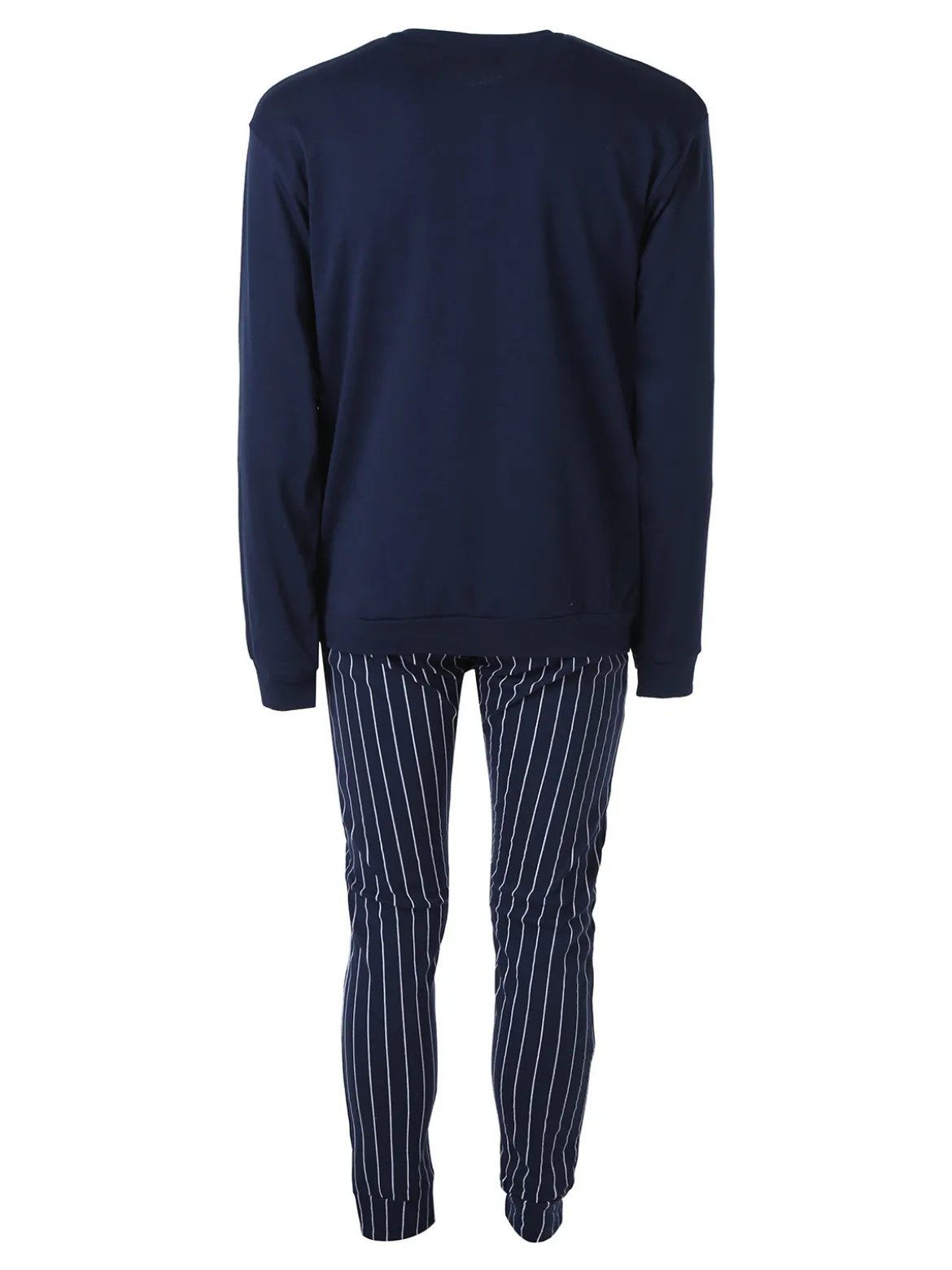 A Sette Pigiama lungo da uomo in cotone interlock con taschino e pantaloni a righe sottili - blu scuro
