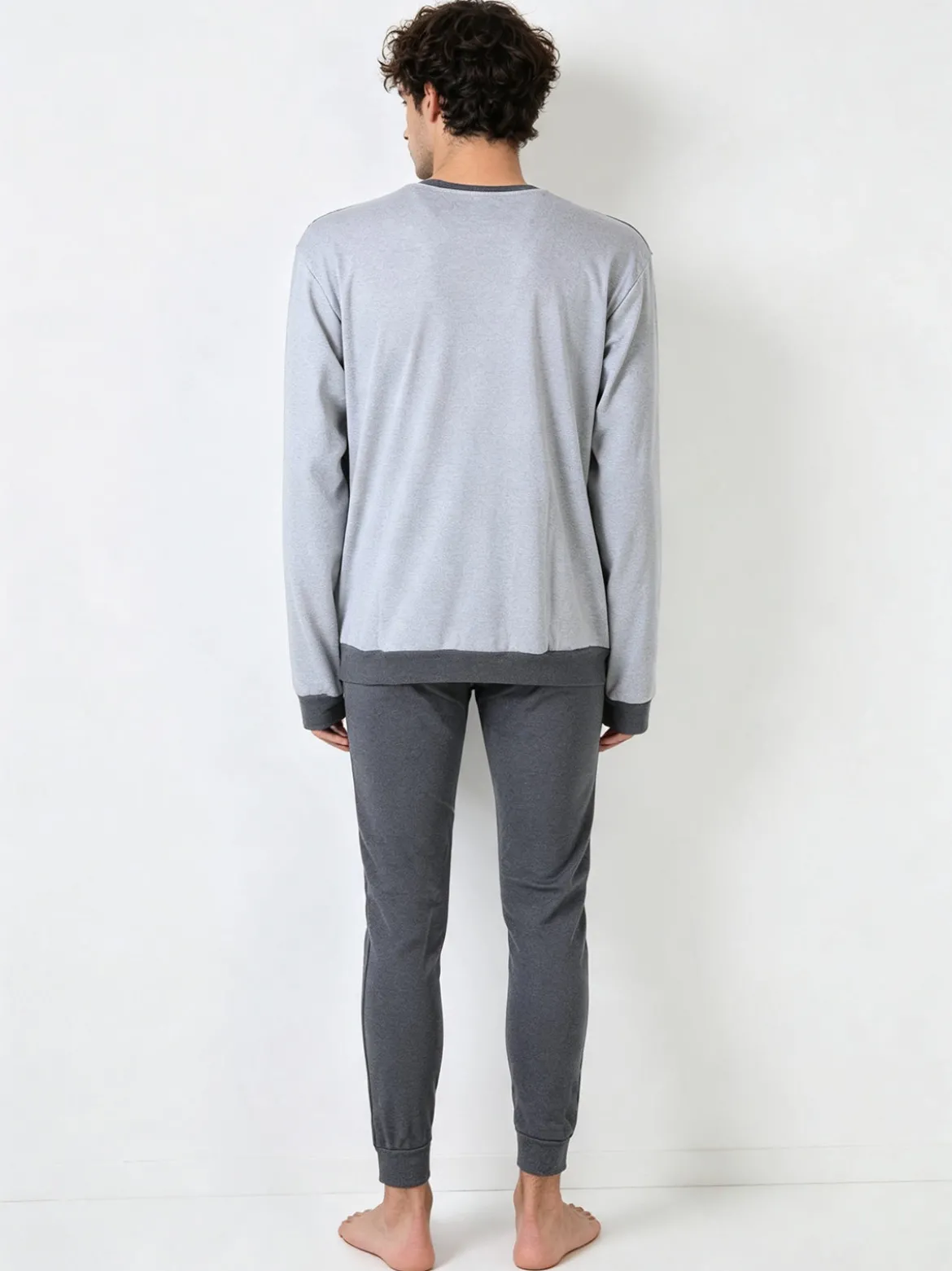 A Sette Pigiama lungo da uomo in cotone interlock - grigio