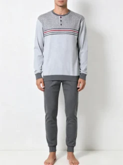 A Sette Pigiama lungo da uomo in cotone interlock - grigio